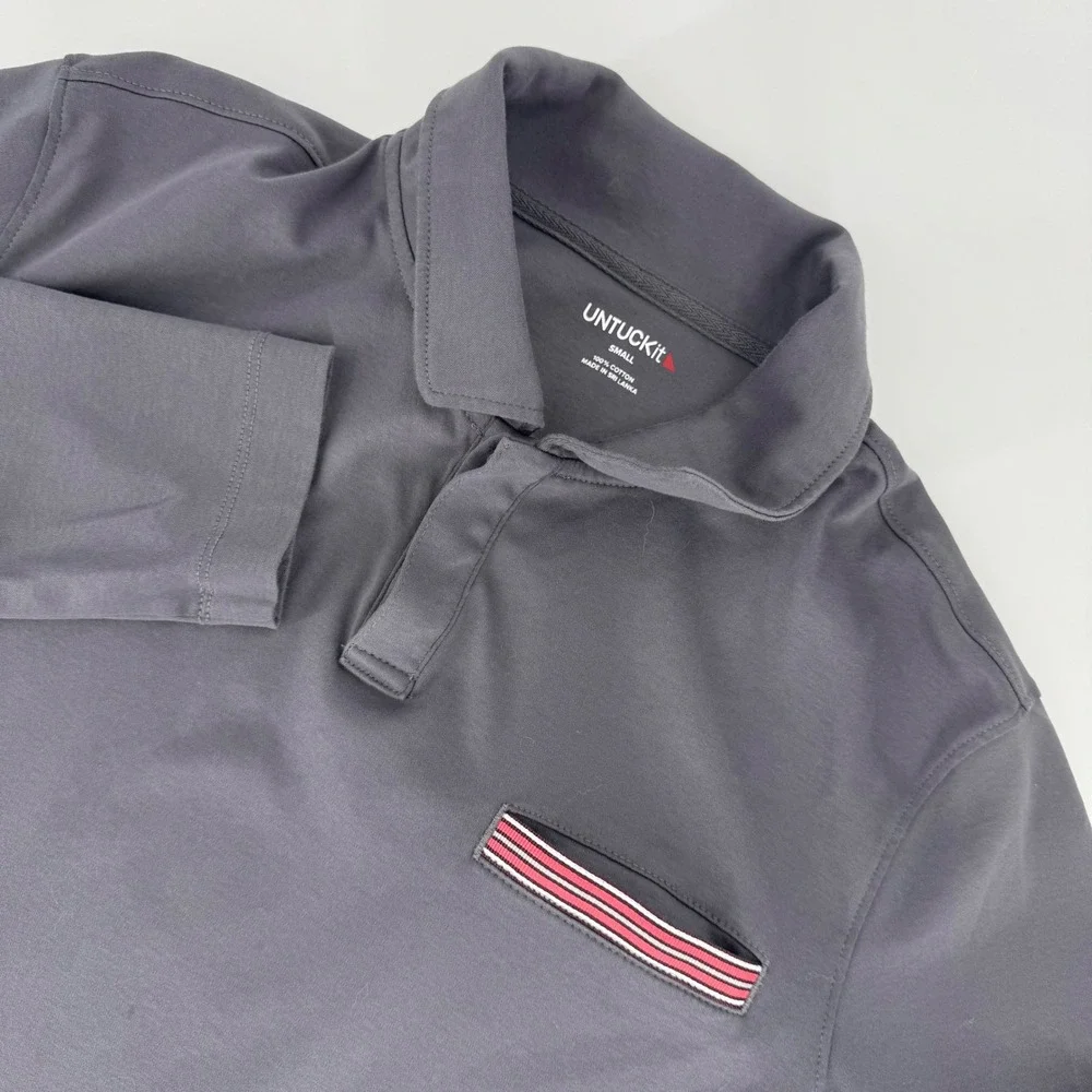 UNTUCKit Men's Small‎ Gray Long Sleeve Polo Shirt Cotton Casual Top